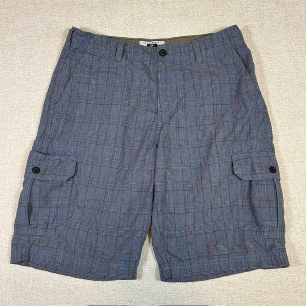 Joseph Abboud Blue Plaid Men's Utility Cargo Shorts 34 Inseam 10"